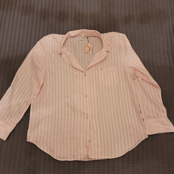 Victoria Secrets pink and white stripped pajama shirt - Picture 2 of 14